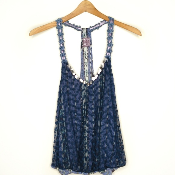 Free People Tops - 🎉Free People Lace and Sequins Racerback Tank M